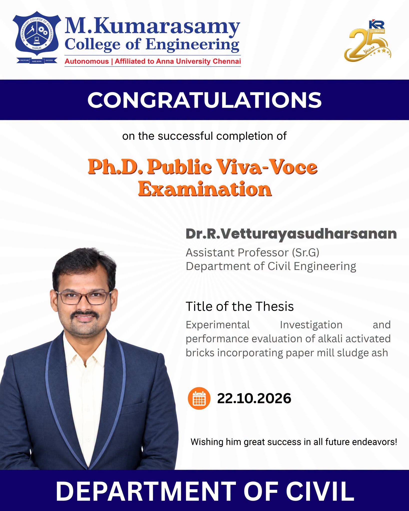 Congratulations, Dr.R.Vetturayasudharsanan!